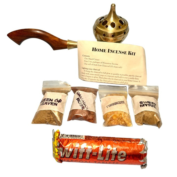 Vintage Brass & Wood Monastery Icons Incense Burner Kit